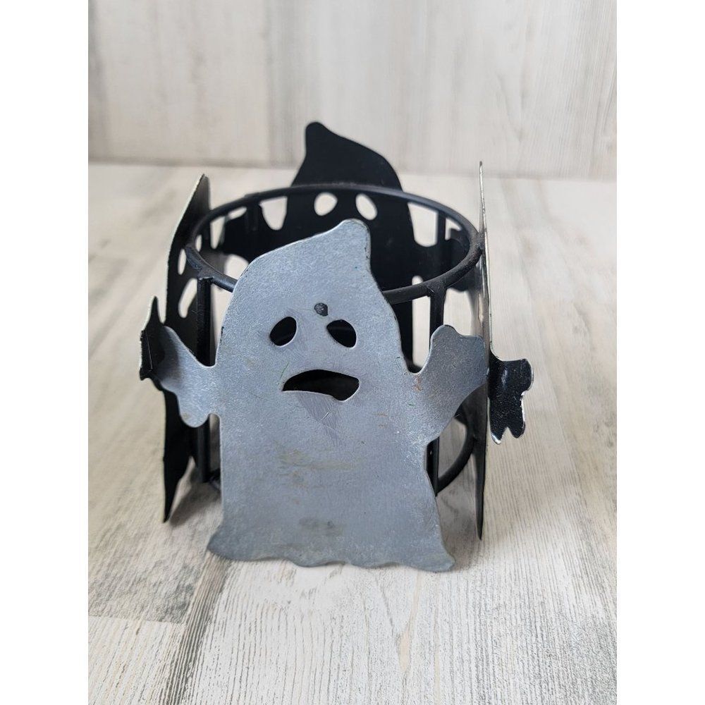 Halloween white ghost AS IS metal tea light candle holder home decor